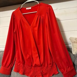 Zoey & Leelo red long sleeved blouse women’s large EUC